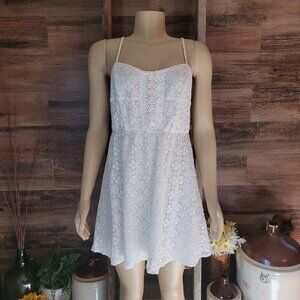 Francesca's Bird Cage Floral Lace Mini Dress L White Boho Coquette Ethereal